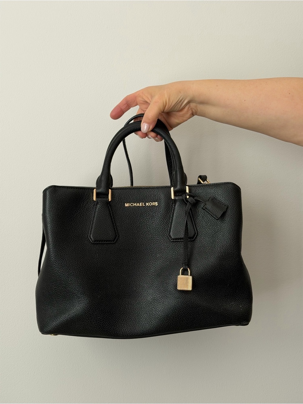 Michael Kors Black Leather Satchel with Gold Hardware